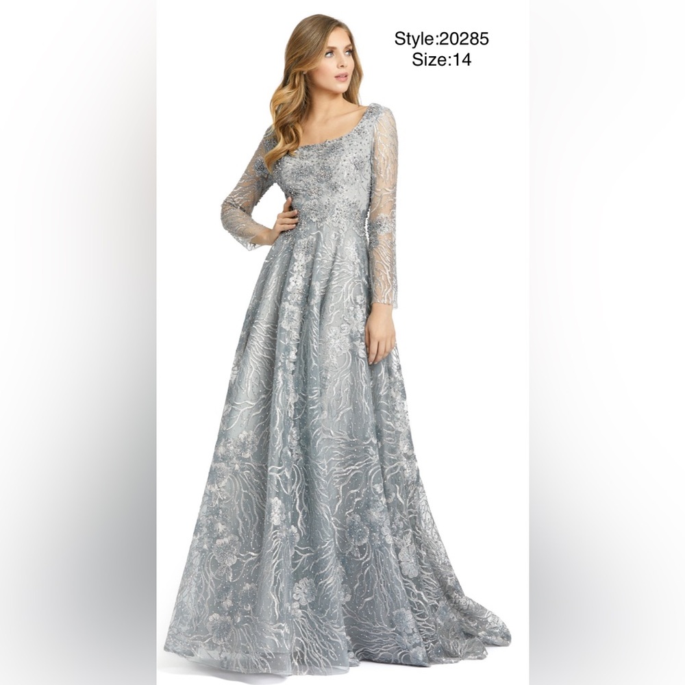 Scoop neck beaded lace gown